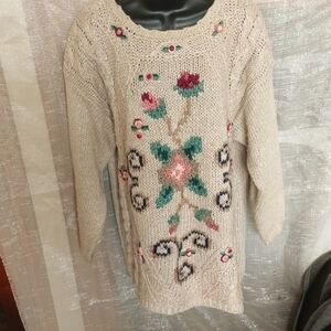 EMERALD ISLE Hand Knitted EMBROIDERED Sweater L, Vintage